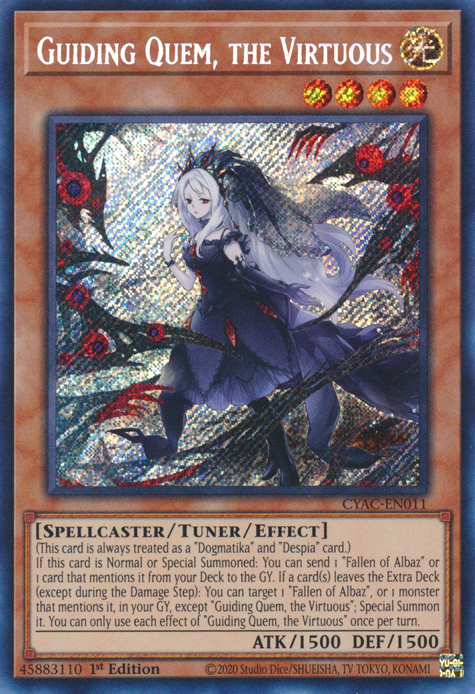 Guiding Quem, the Virtuous [CYAC-EN011] Secret Rare Supply